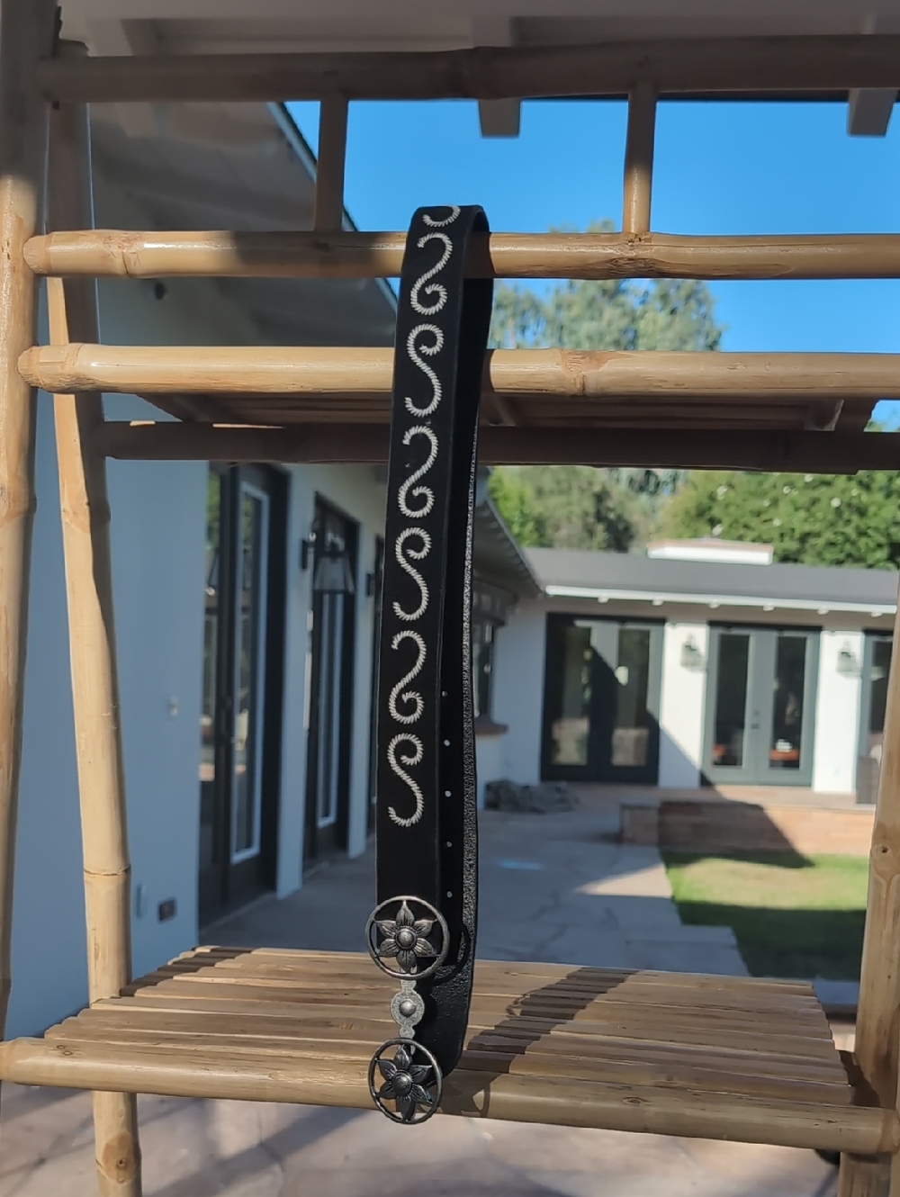 Maison Hotel Black Embroidered Western Concho Belt Strap
